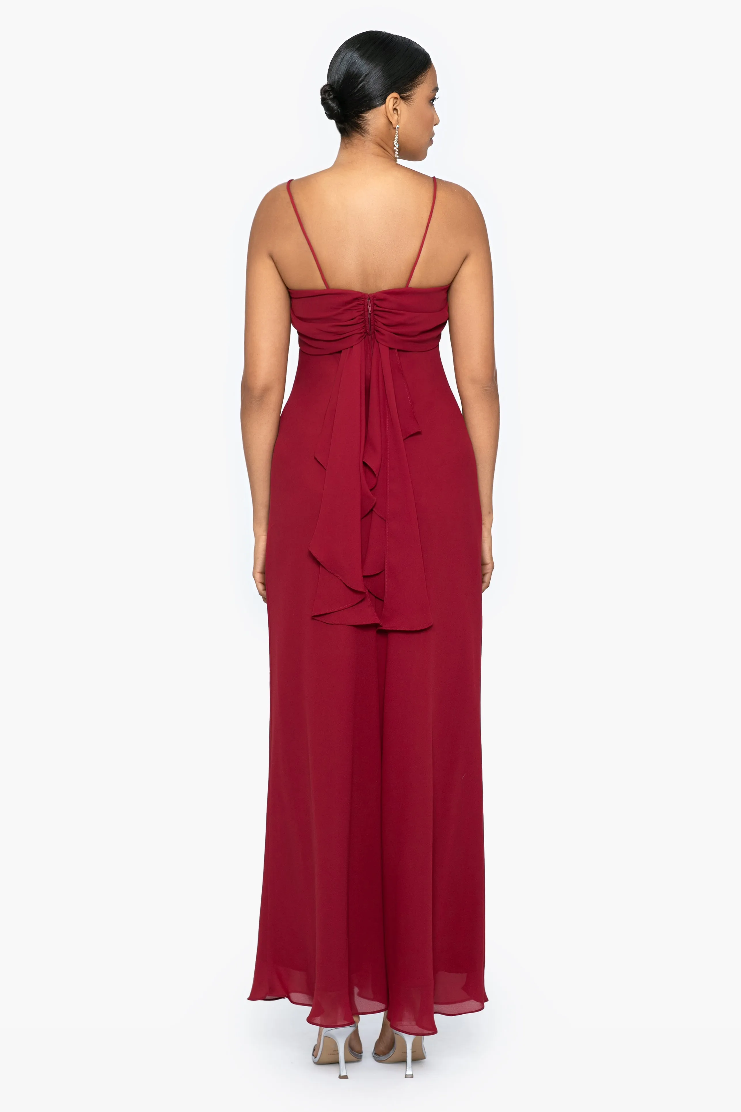 Stephanie Spaghetti Strap Double Georgette Floor Length Dress