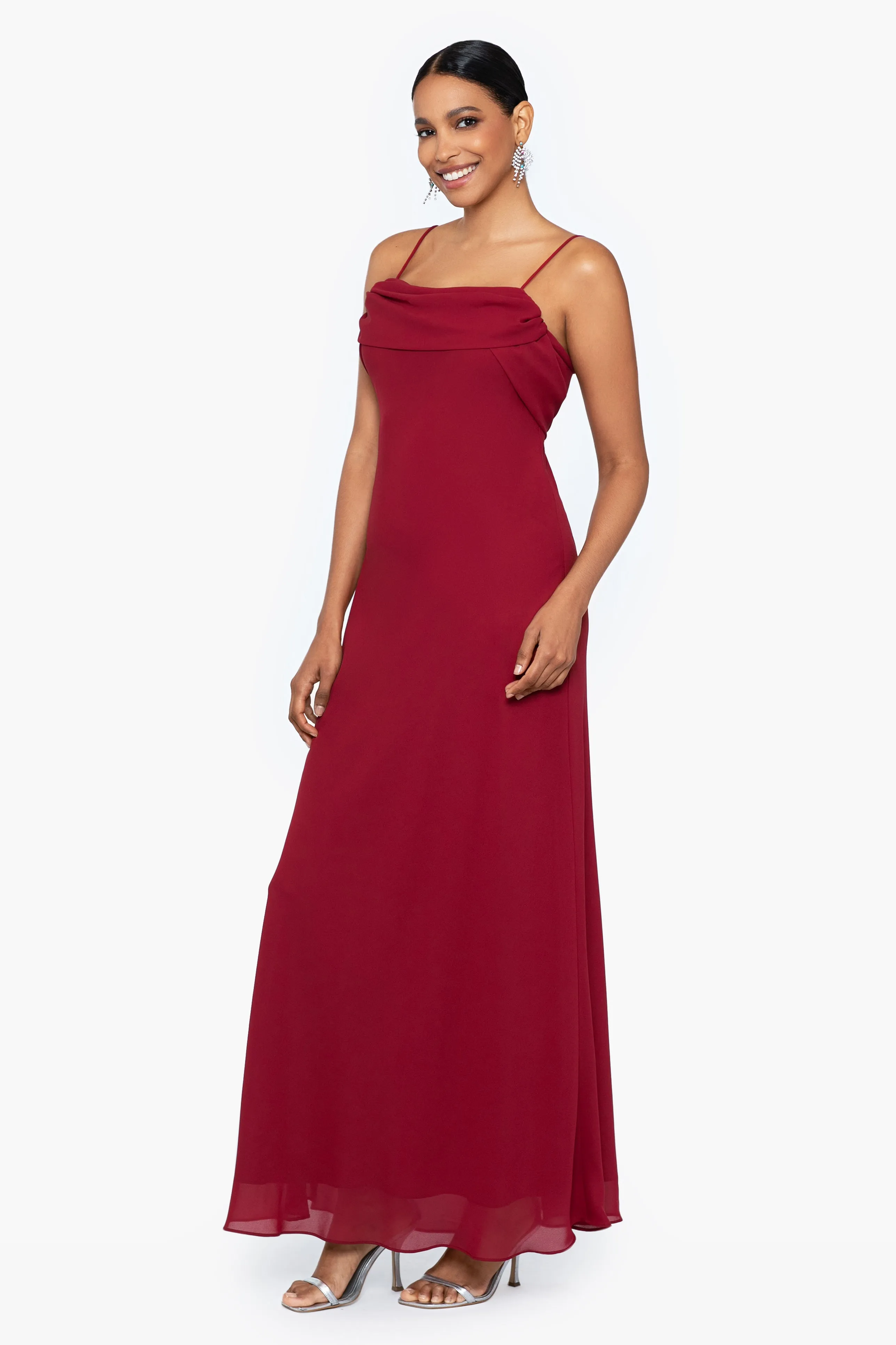 Stephanie Spaghetti Strap Double Georgette Floor Length Dress