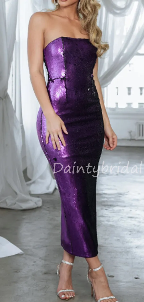 Straight Sequin Slit Mermaid Long Evening Dresses Prom Dresses.DB10511