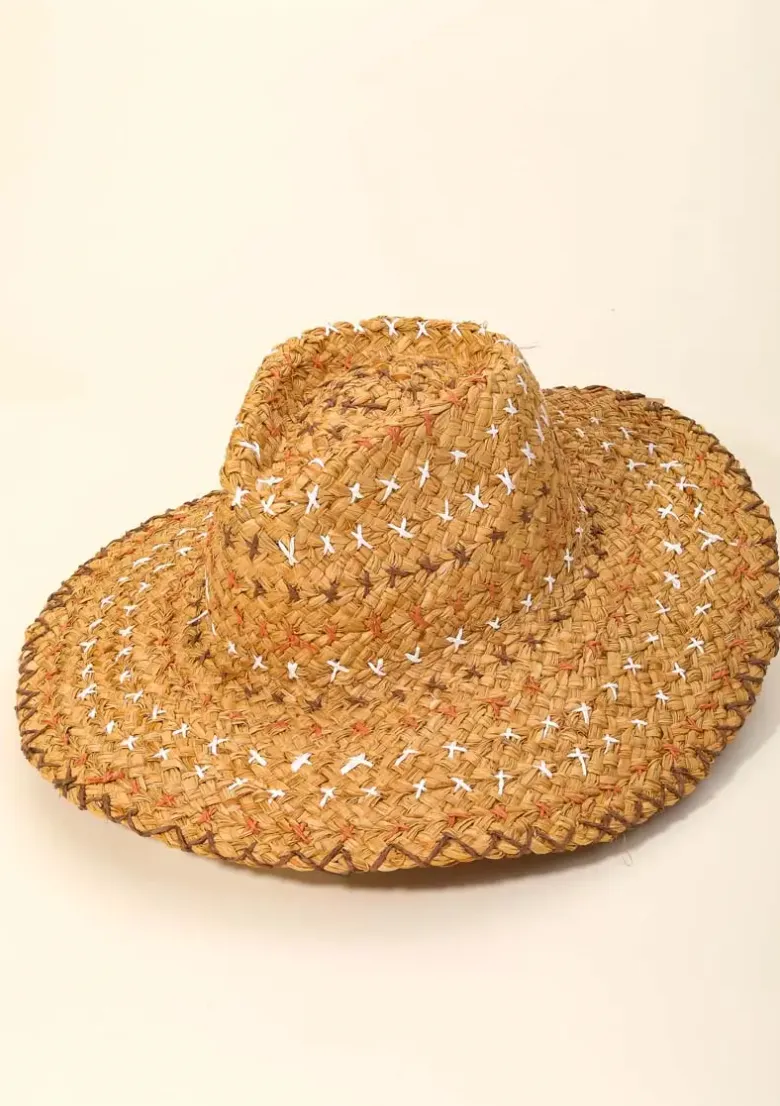 Straw Basket Weave Pattern Fedora Hat