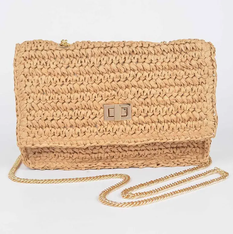 Straw Shoulder Crossbody Clutch