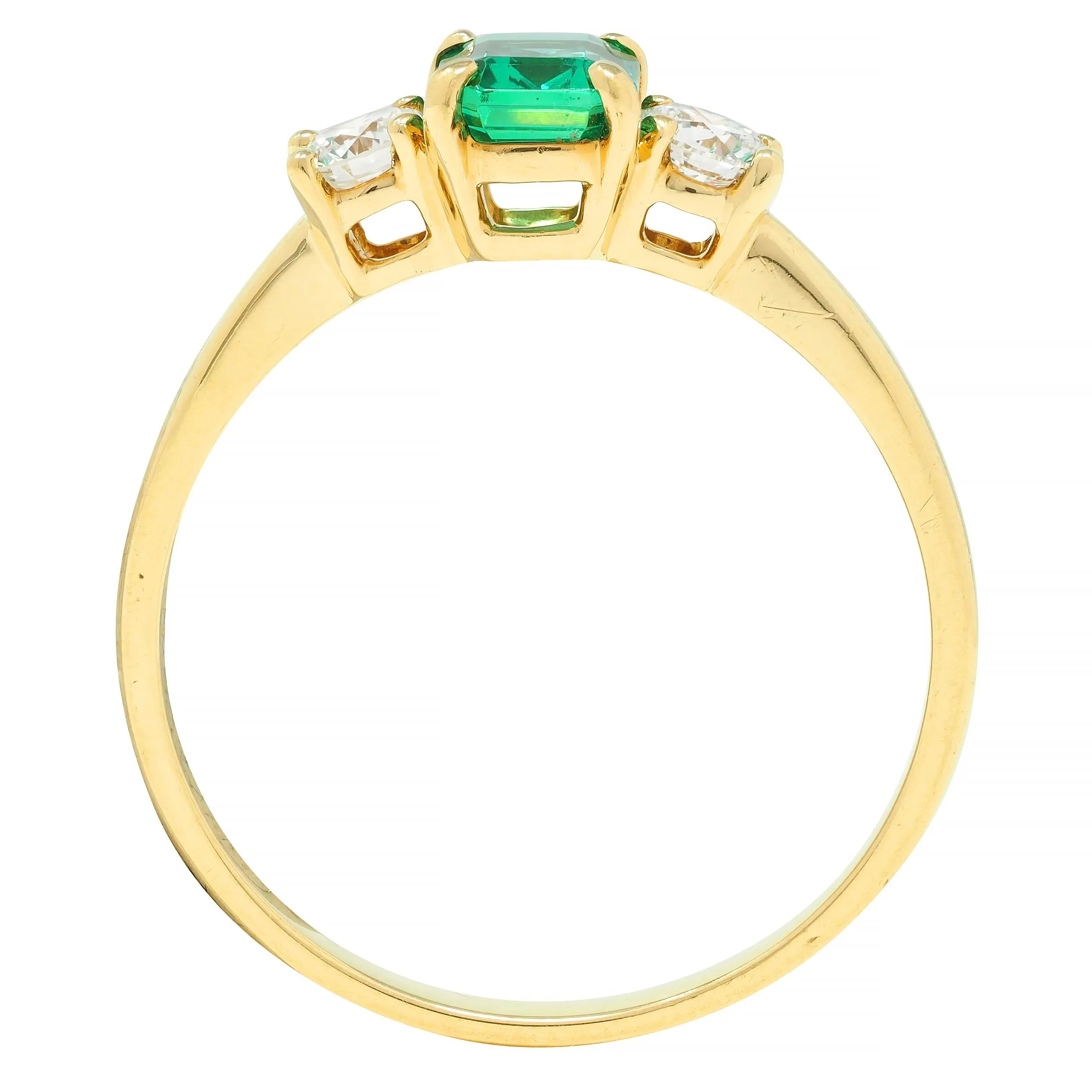 Suna 1990s 1.23 CTW No Oil Emerald Diamond 18 Karat Yellow Gold Ring GIA