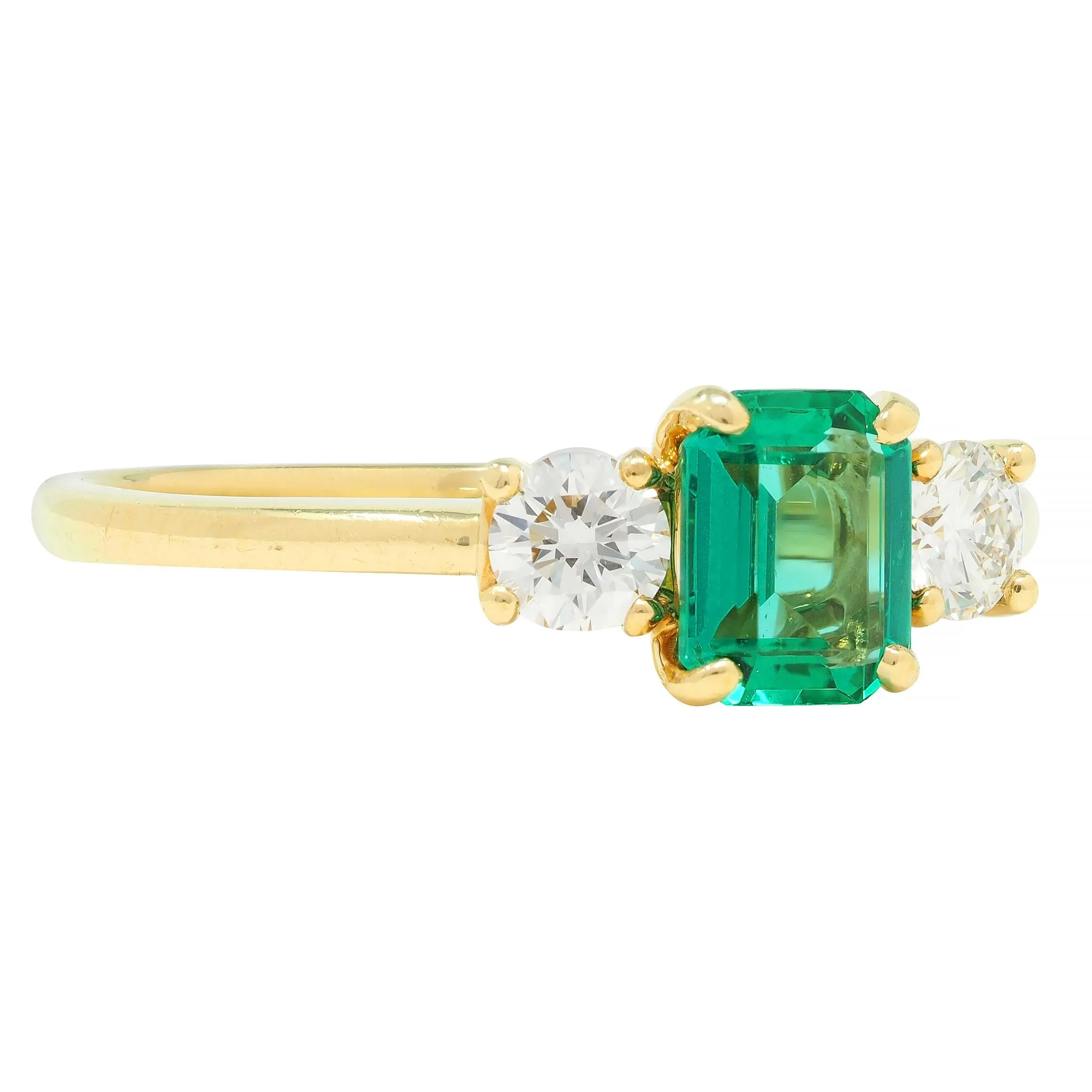 Suna 1990s 1.23 CTW No Oil Emerald Diamond 18 Karat Yellow Gold Ring GIA