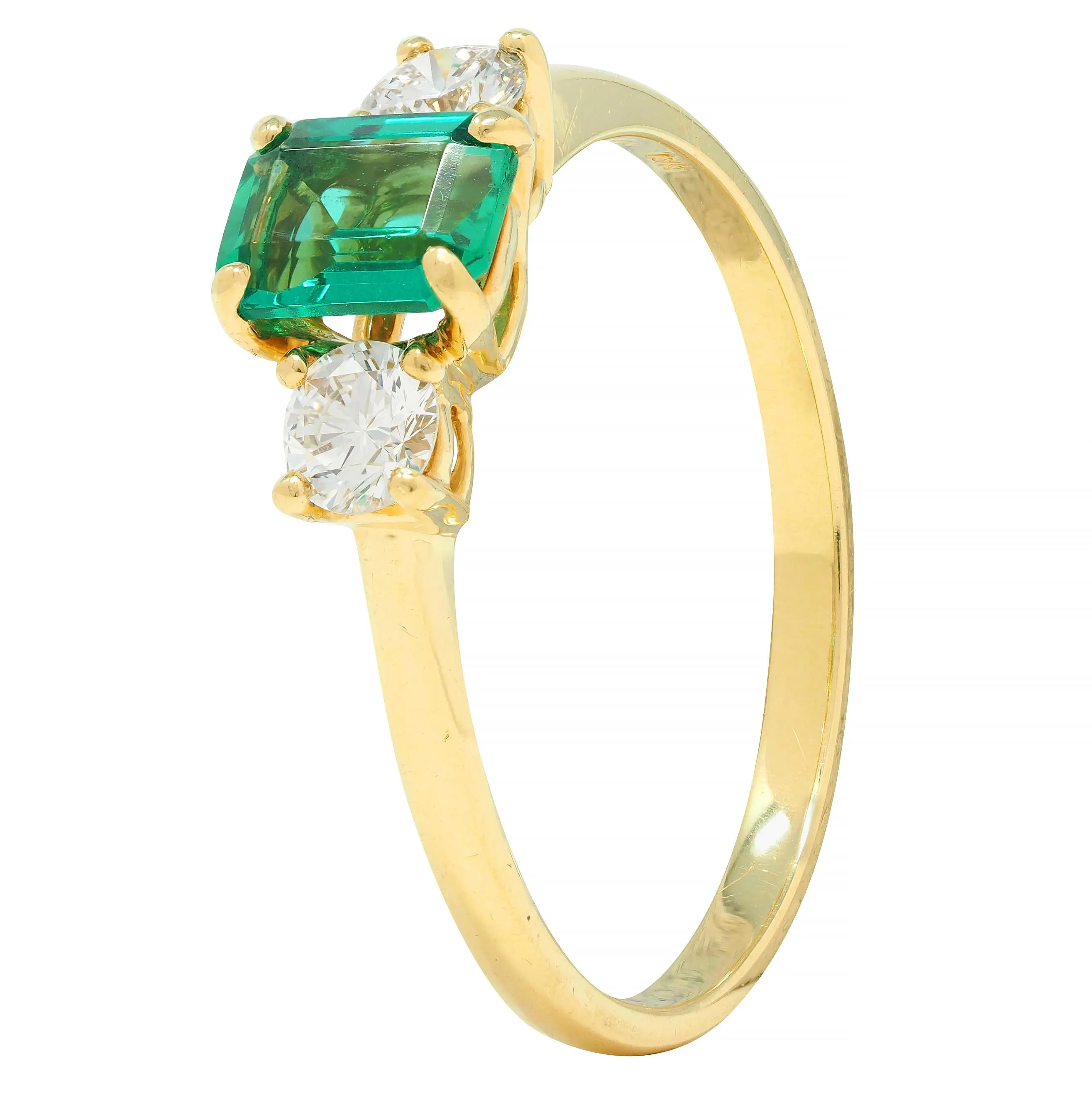 Suna 1990s 1.23 CTW No Oil Emerald Diamond 18 Karat Yellow Gold Ring GIA