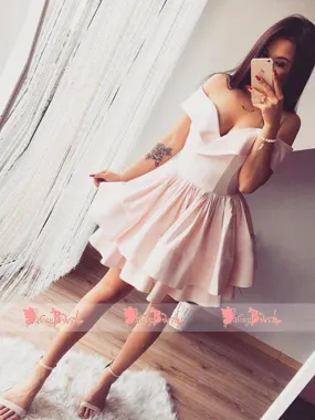 Sweet Pink Popular Off Shoulder Tiered Bottom Simple Cheap Homecoming Dresses,BD0159