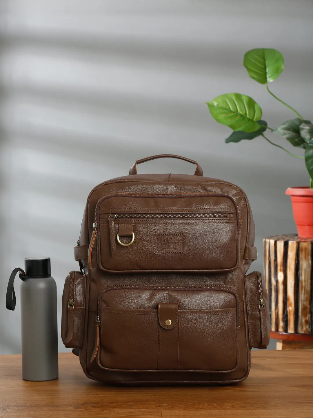 Teakwood Leather Unisex Brown Leather Backpack - Clearance sale