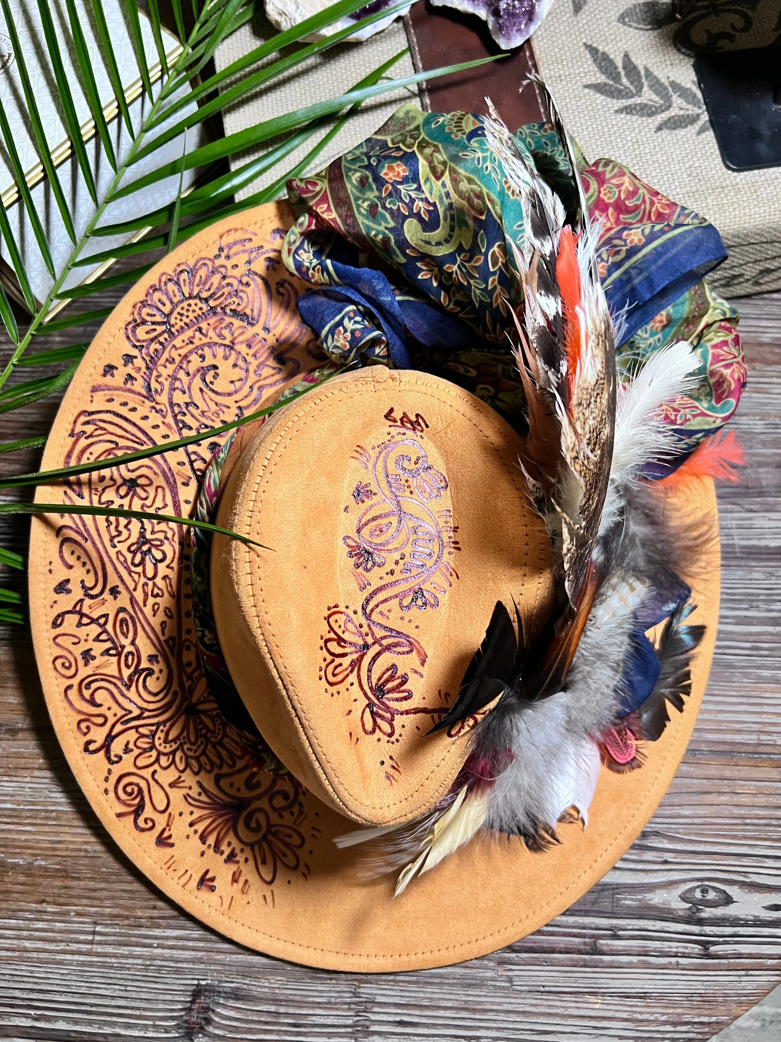 The Burned Paisley Feathered Hat