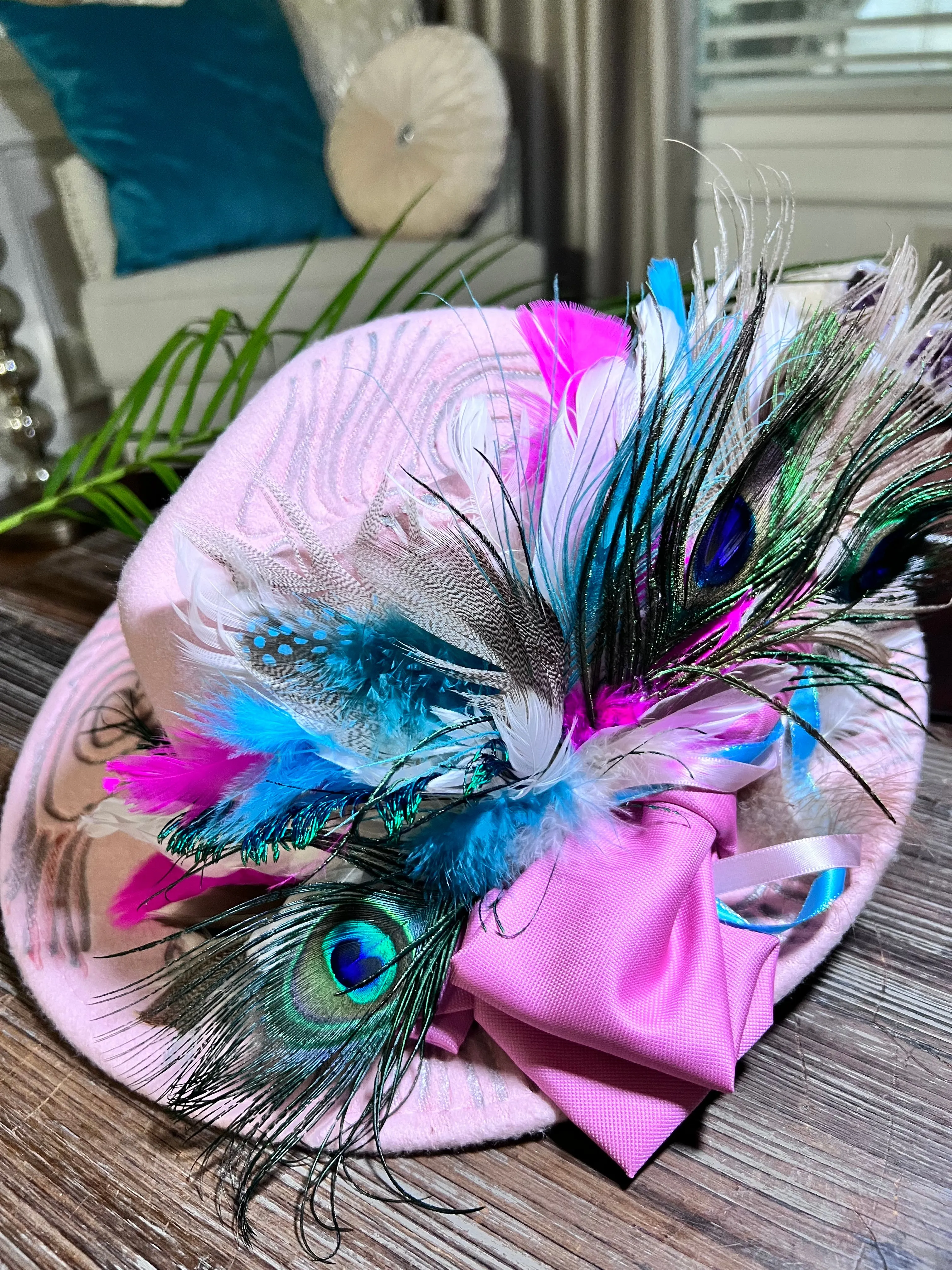 The Pink Peacock Feathered Hat