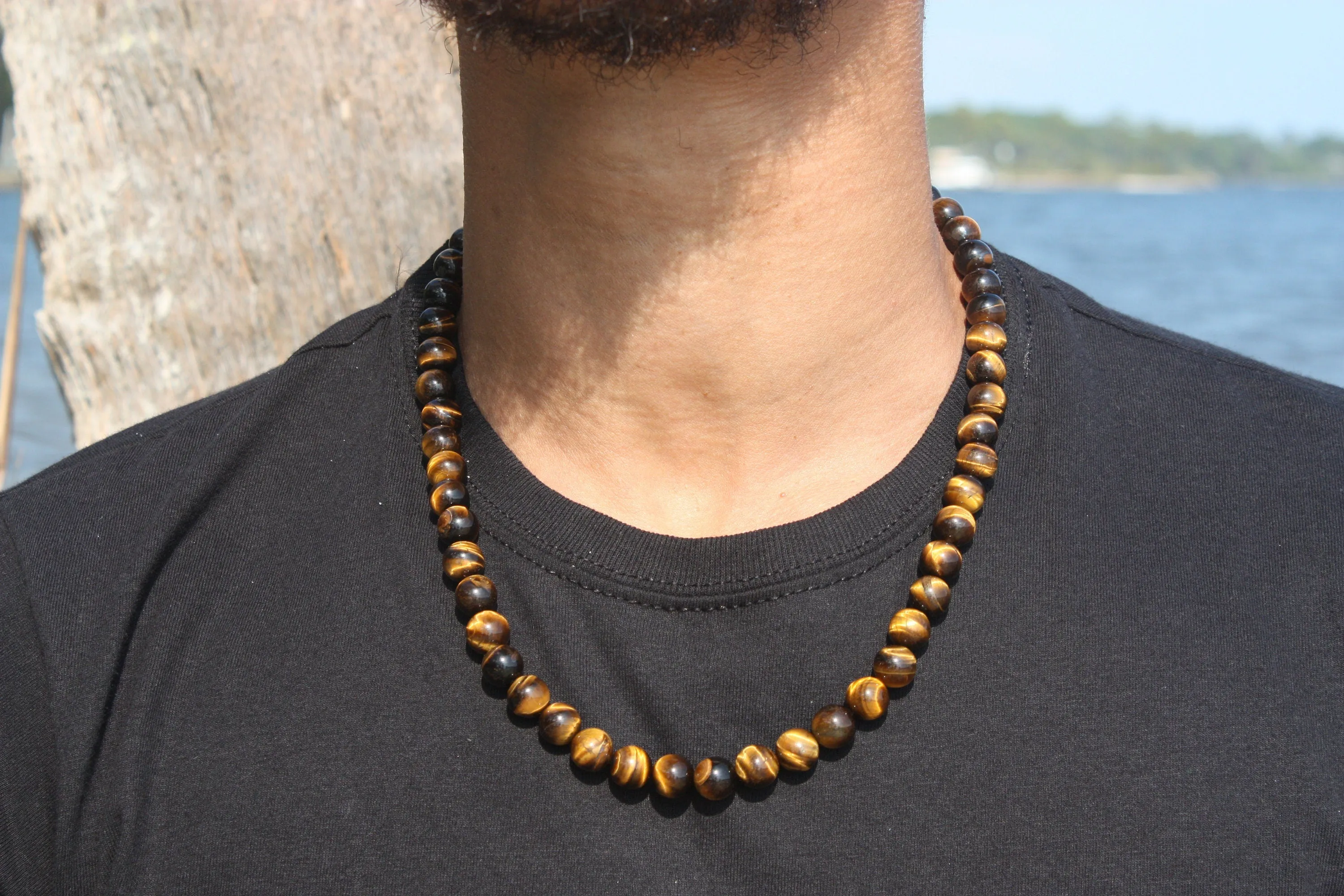 Tiger Eye Necklace - Mens Necklace - Beaded Necklace - Tribal Necklace - Good Luck - Confidence