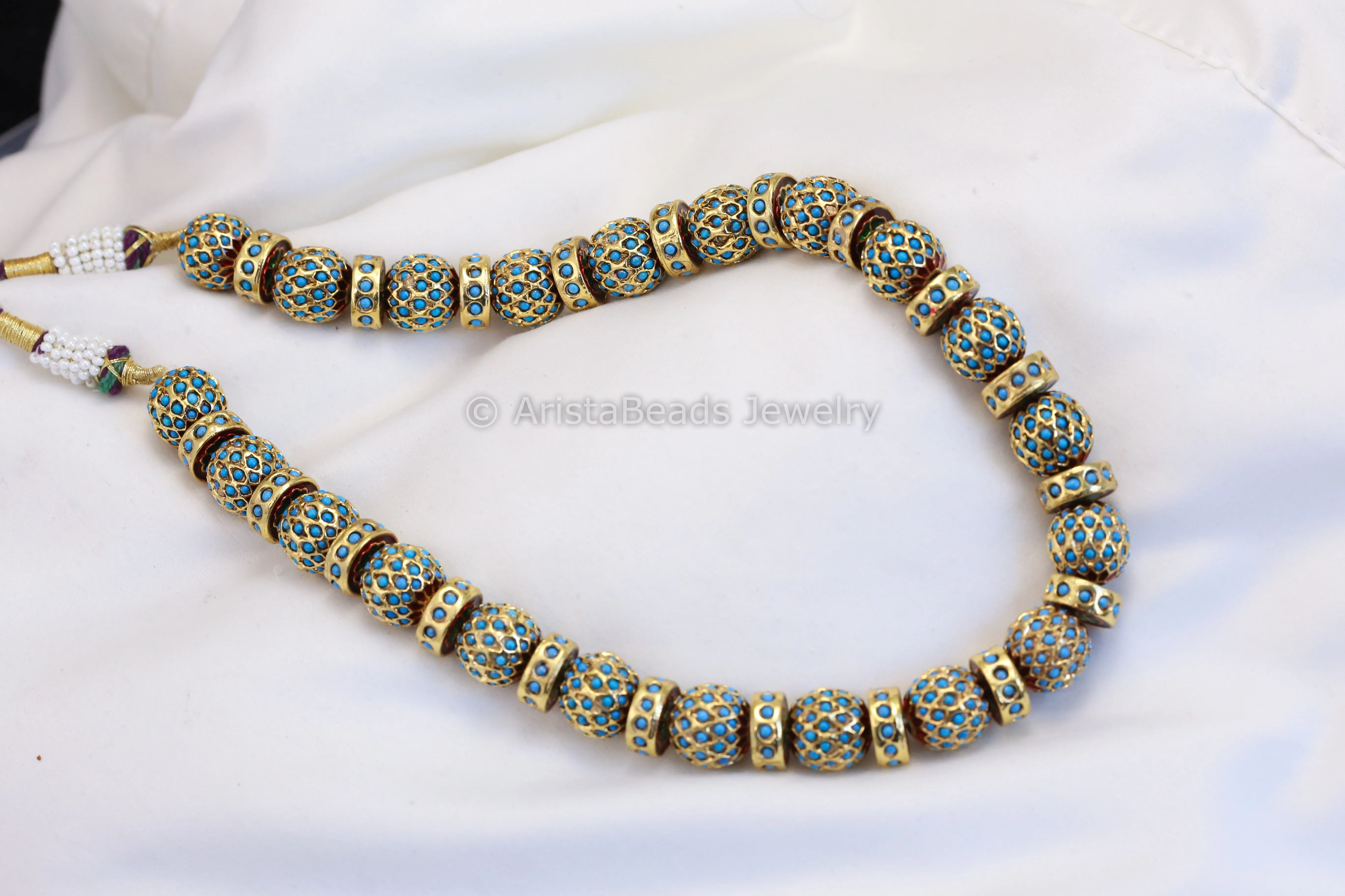 Turquoise Jadau Beaded Necklace Mala