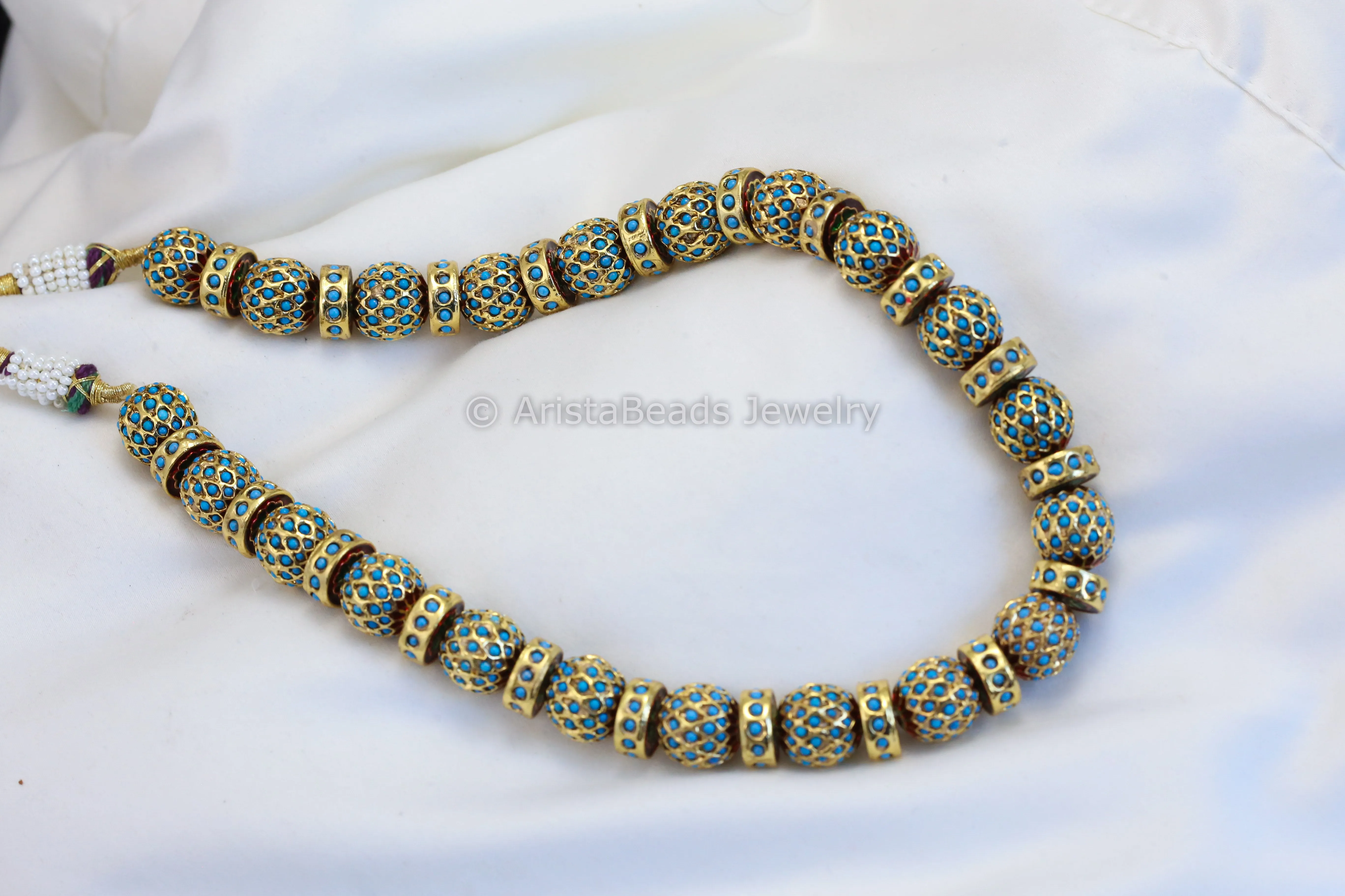 Turquoise Jadau Beaded Necklace Mala