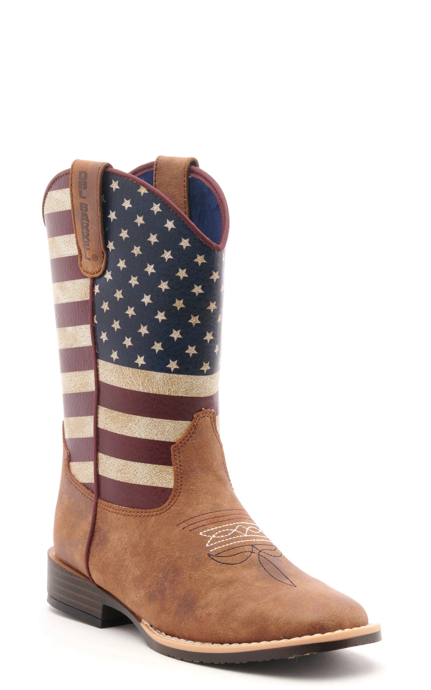 Twister Kids Brown and USA Flag Cowboy Square Toe Boots