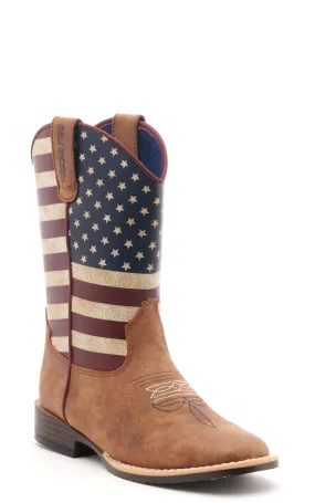 Twister Kids Brown and USA Flag Cowboy Square Toe Boots