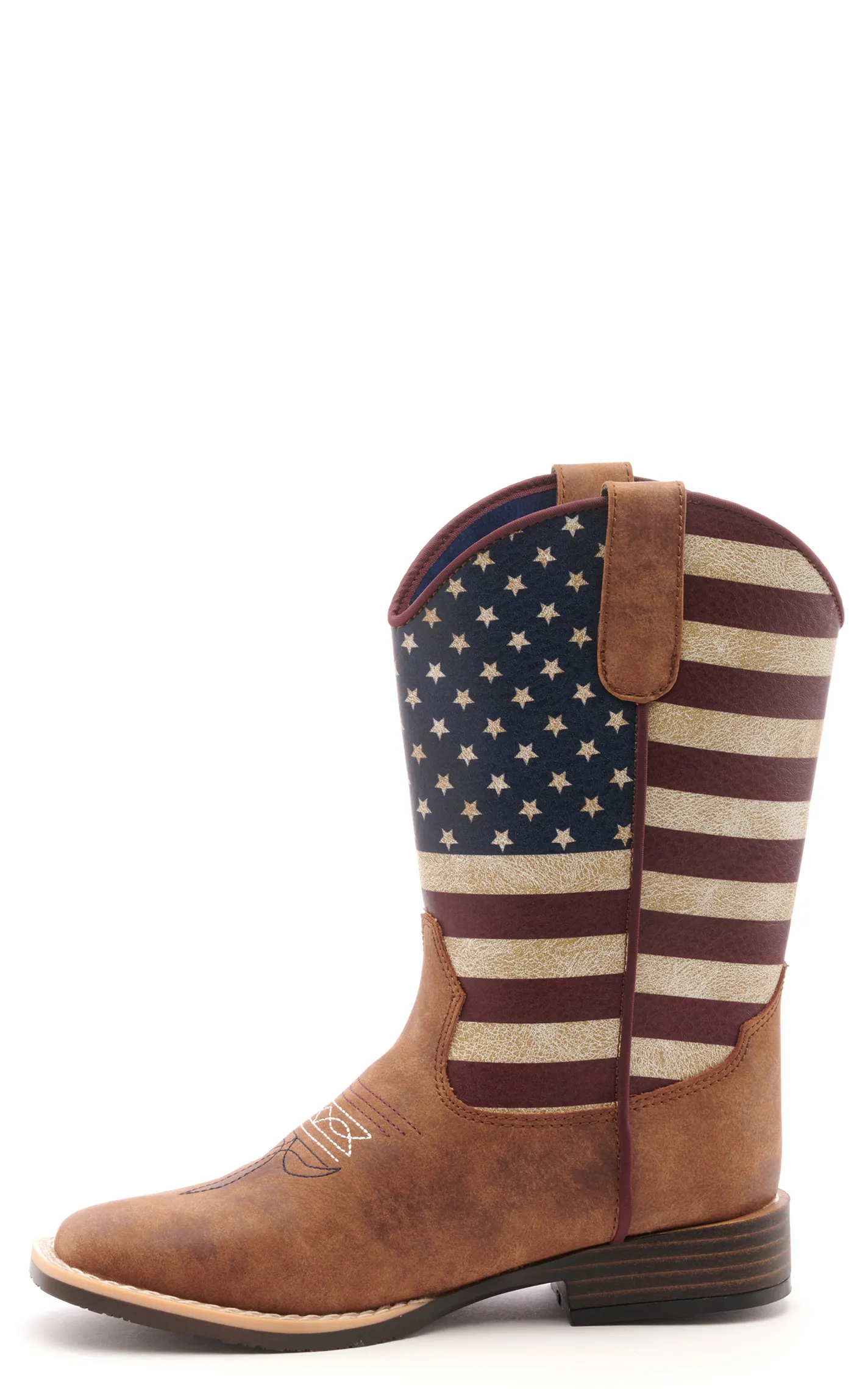 Twister Kids Brown and USA Flag Cowboy Square Toe Boots