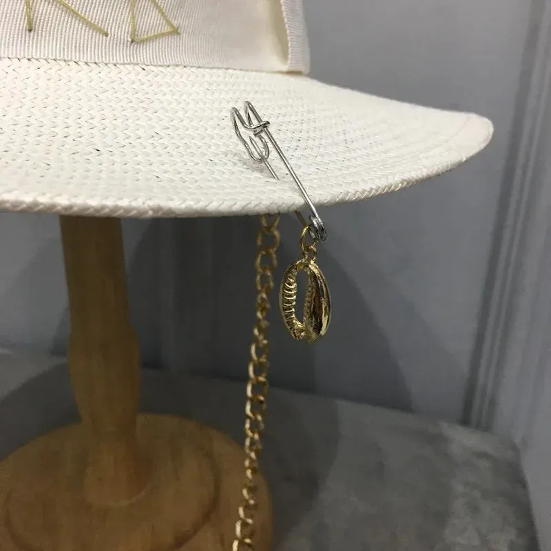 Women's Summer Casual White Chain Pin Solid Pattern Fedora Hat